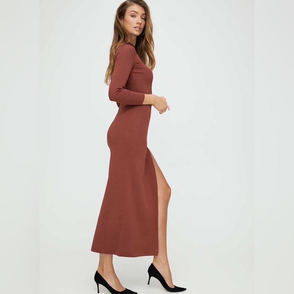 Aritzia Babaton Mockneck Slit Long new Bodycon Formal Evening Dress Sz L - Picture 3 of 12